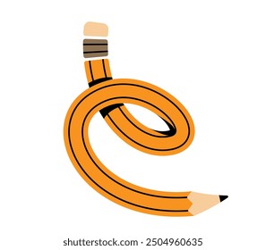 Ilustración vectorial de lápiz retorcido. Herramienta de dibujo para artistas, forma curva de estudiantes. Concepto de educación moderna plana aislada sobre fondo blanco.