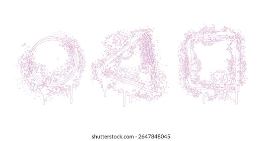 Twisted ping ink vector line pack. Hand drawn long and rounded brush strokes, highlighted text, frames, circles. modern Asian calligraphy.