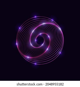 Twisted pink spiral. Sacred geometry. Tunnel with lines in the form of a circle. Vector geometric fractal element.