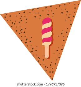 twisted popsicle or ice cream icon, brown background with texture and triangular shape