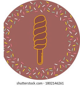 twisted popsicle or ice cream icon with colored lines. textured brown background