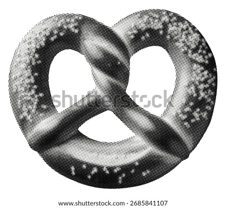 twisted pretzel isolated on white background halftone vintage dots texture cut-out retro collage element for bakery retro packaging culinary mixed media design pop art magazine style object