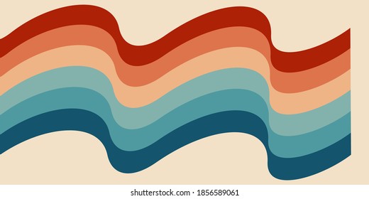 Twisted rainbow flag wave. Retrowave 80s art retro rainbow vector illustration. Abstract rainbow lgbt flag background, turquoise and orange retro colors 1970s.