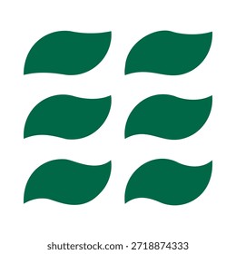 Verdrehtes Rechteck grün lässt Symbolsatz. Eine Sammlung von gekrümmten rechteckigen Natursymbolen. Einzeln auf weißem Hintergrund.