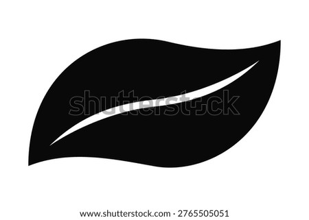 Twisted rectangle midvein leaf shape icon. A curved nature symbol with a central vein (midrib). Isolated on a white background.