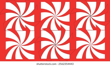 Twisted red rays candy backgrounds set, retro backgrounds with color sunburst or starburst, patterns with vintage color palette, swirl red stripes, swirled bubble gum, lollipop candy texture