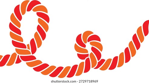 Verdrehtes rotes Seil, das eine glatte Schleife bildet. Reinigen Sie die Darstellung der Wasserlinie auf weiß. Ideal für maritime, Abenteuer- und Sicherheitsthemen.