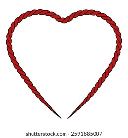 Twisted Red Rope Heart, Romantic Symbol in Bold Outline