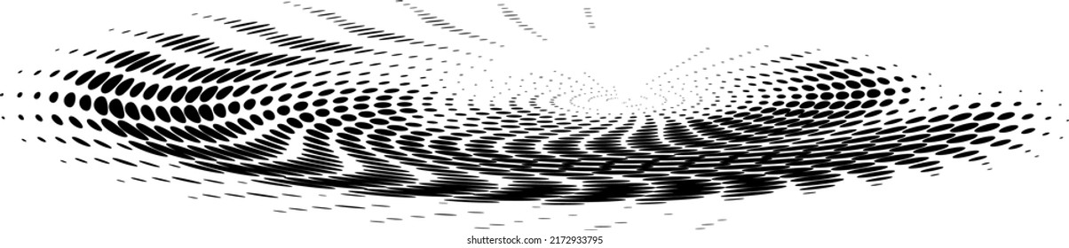 Twisted and relievo polka dot layered spiral. Halftone dotted line. Vector.