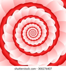 Twisted and ribbed spiral in vivid red color shades on background