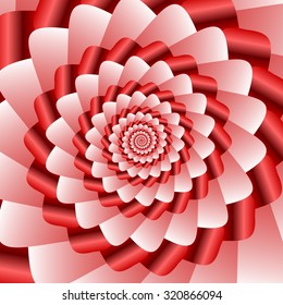 Twisted and ribbed spiral in vivid red color shades on background