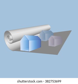 Twisted roll of paper. Concept of drawing for building. Blueprint.