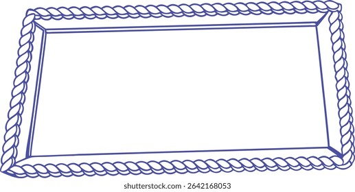 Twisted rope border frame in hand-drawn style with deep blue lines. Ideal for nautical themes, certificates, labels, or vintage designs. Elegant and bold rectangular decorative element.