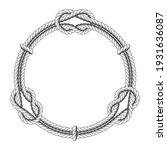 Twisted rope circle - round frame with knots, vector rope border