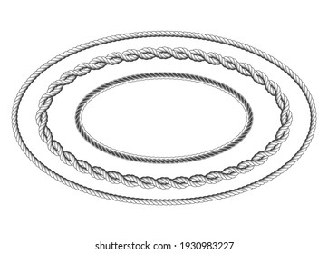 Twisted rope frame of oval shape, elliptic rope border, vector