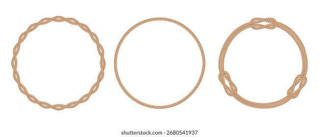 Moldura de corda trançada. Arredondado quadro feito de cordas marinhas. Bordas de corda em estilo náutico.