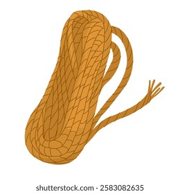 Twisted rope. Household and farm tool. Climbing equipment. Marine twine for ship rigging. Vector illustration isolated on transparent background.