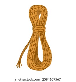 Twisted rope. Household and farm tool. Climbing equipment. Marine twine for ship rigging. Vector illustration isolated on transparent background.