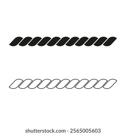 Twisted rope icons. Intertwined strand shapes. Black and white vector. Nautical line symbols.