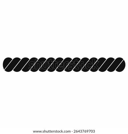 Twisted rope vector icon, bold black silhouette with diagonal segments. Minimalist nautical, tool, or textile symbol for icons, logos, infographics, or patterns.