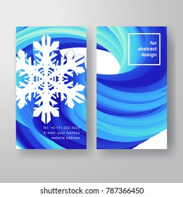 Twisted shape with snowflake. Set of two vector horizontal business cards. Place for your text.