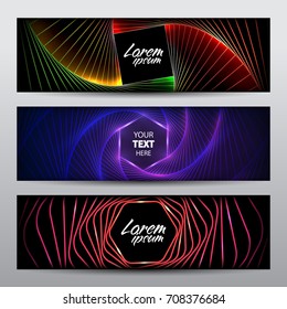 Twisted shining geometric multicolored banners. Vector stylish collection