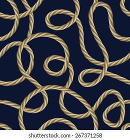 Twisted ship rope on navy blue background seamless pattern vector illustration