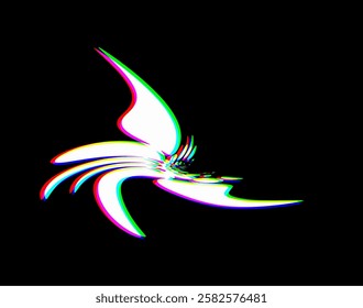 Twisted and smoothly  intertwined flower with CMYK spectrum shift. Black background for example. For logos, trademarks, brands. Vector.