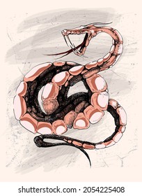 Twisted snake hand drawn graphic vector illustration suitable for tattoo design or poster