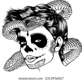 twisted snake isolated on head woman vector illustration