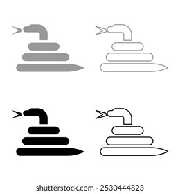 Twisted snake set icon grey black color vector illustration image solid fill outline contour line thin flat style
