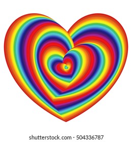 Twisted spectrum of concentric heart shapes isolated on the white background, vector artwork