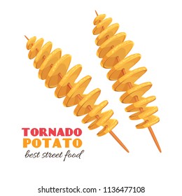 Twisted spiral chips. Vector tornado potato. Illustration fast food for design street cafe or takeaway food.