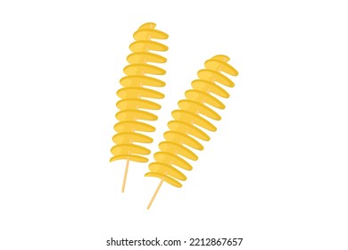 Twisted spiral potato chips. vector tornado potato. Fast food illustration for street cafe or takeaway food design.