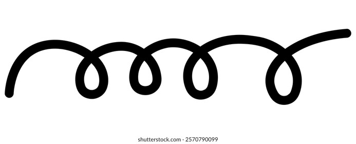 Twisted spiral spring. Sketch. Hand drawn horizontal sign. Line twisted into rounded loops. Vector illustration. Outline on isolated white background. Doodle style. Idea for web design.