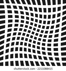 Twisted square silhouette shapes halftone pattern. An arrangement of black shapes distorted with a twist. Isolated on a white background.