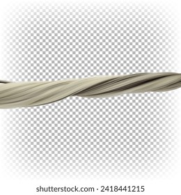 Twisted straight hair. 3d realistic illustration of vector colored highlighted hair. Strong thick women's hair.