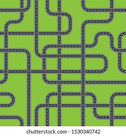 Twisted street and road seamless pattern vector isolated on background.