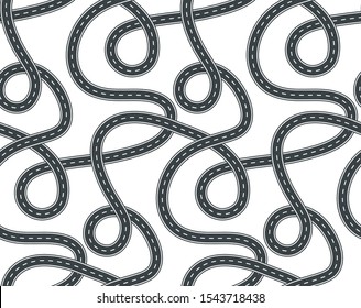 Twisted Street And Road Seamless Pattern Vector Isolated On Background.