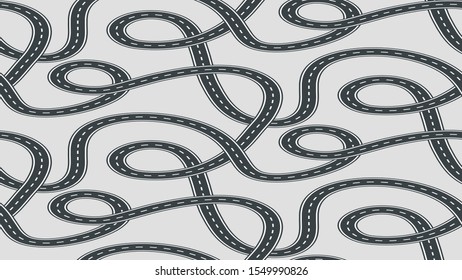 Twisted street and road seamless pattern vector isolated on background.