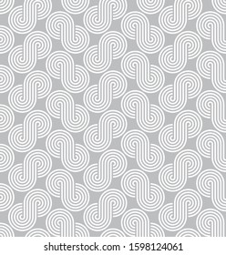 Twisted striped lines vector seamless pattern. Light gray neutral tileable background.