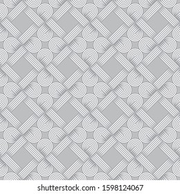 Twisted striped lines vector seamless pattern. Light gray neutral tileable background.