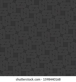 Twisted striped lines vector seamless pattern. Dark gray neutral tileable background.