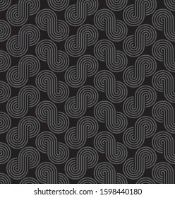 Twisted striped lines vector seamless pattern. Dark gray neutral tileable background.
