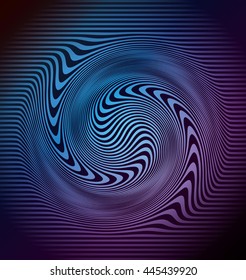 Twisted stripes futuristic background. Whirlpool distortion effect curved space. Striped pattern design. Science and technology concept. Vector illustration