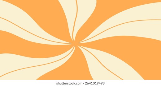 Twisted sun rays retro 70s groovy banner background, vector illustration. Geometric playful backdrop. Hippie style abstract website page template