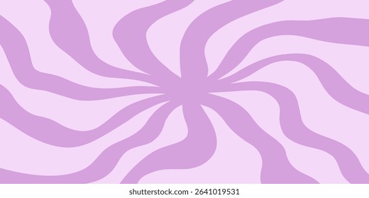 Twisted sun rays retro 70s groovy banner background, vector illustration. Geometric playful backdrop. Hippie style abstract website page template