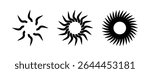 Twisted sun symbols. Round swirl icons. Fan, cooler, ventilator, spinner or pinwheel toy signs. Vortex, vertigo or tornado pictograms isolated on white background. Vector graphic illustration.