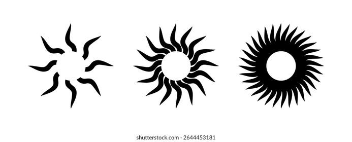 Twisted sun symbols. Round swirl icons. Fan, cooler, ventilator, spinner or pinwheel toy signs. Vortex, vertigo or tornado pictograms isolated on white background. Vector graphic illustration.