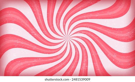 Twisted sunbeam pink sweet pattern. Swirling lines retro background with grunge texture.